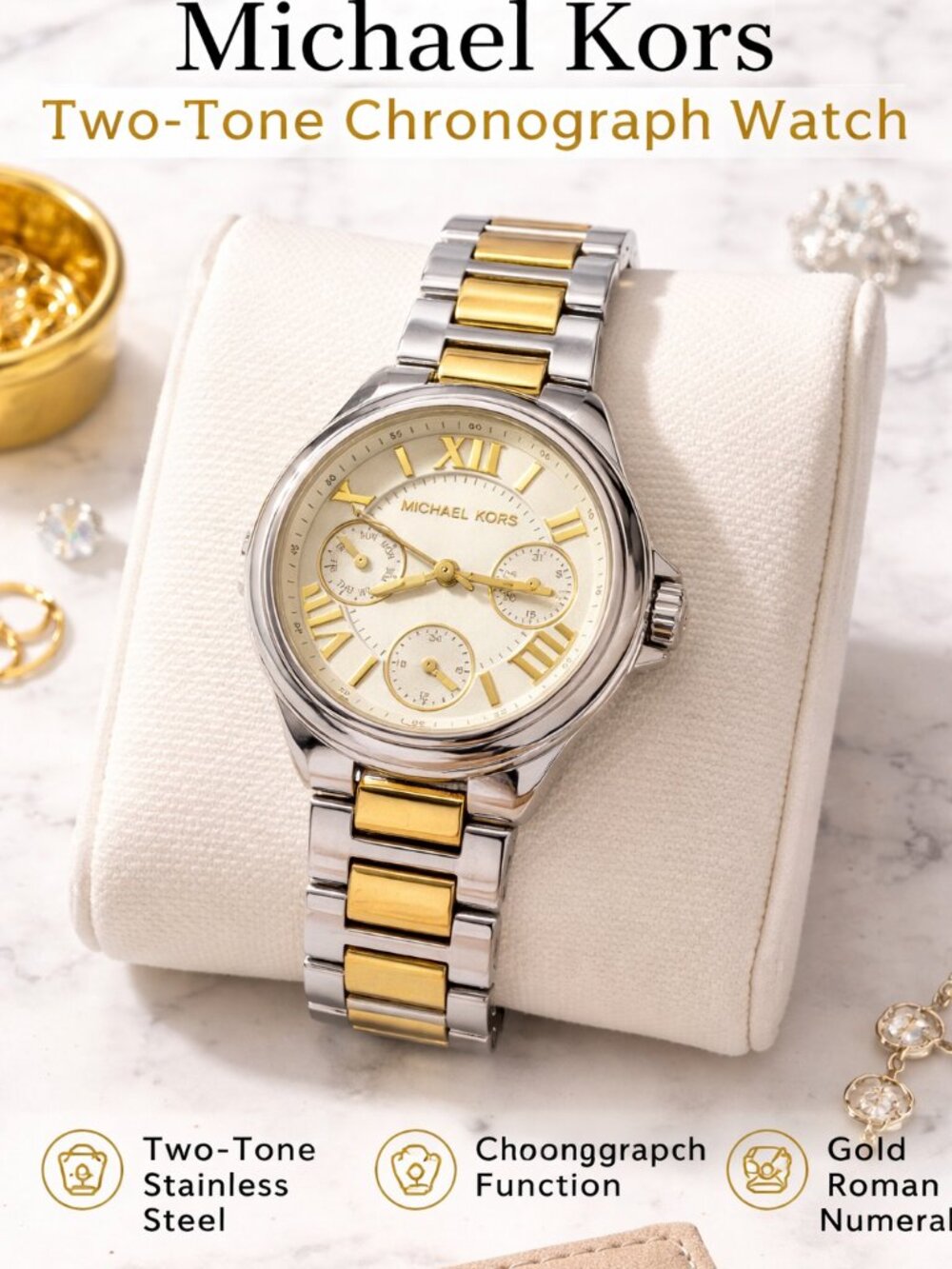 Michael Kors Two-Tone Chronograph Women's Watch - NEW BATTERY